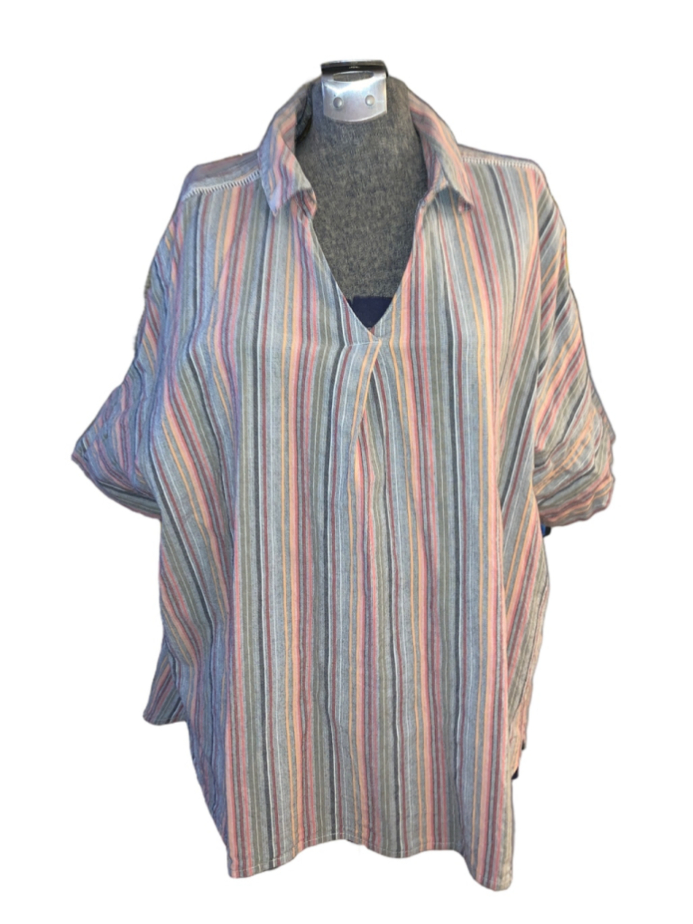 Women's Denver Hayes Striped Button Down Shirt XL Grey Pink